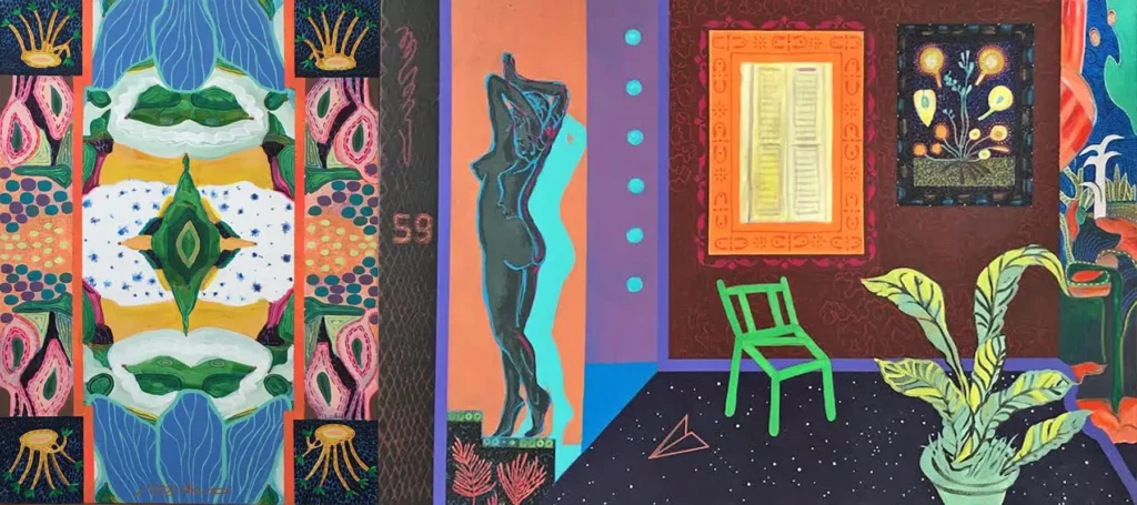 AnyConv.com Diptych Lotus Flowers 2019 acrylic collage on canvas 80x160cm (1)